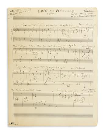 VAN HEUSEN, JIMMY. Autograph Musical Manuscript Signed, twice, working draft for the vocal score of Love and Marriage, in pencil,
